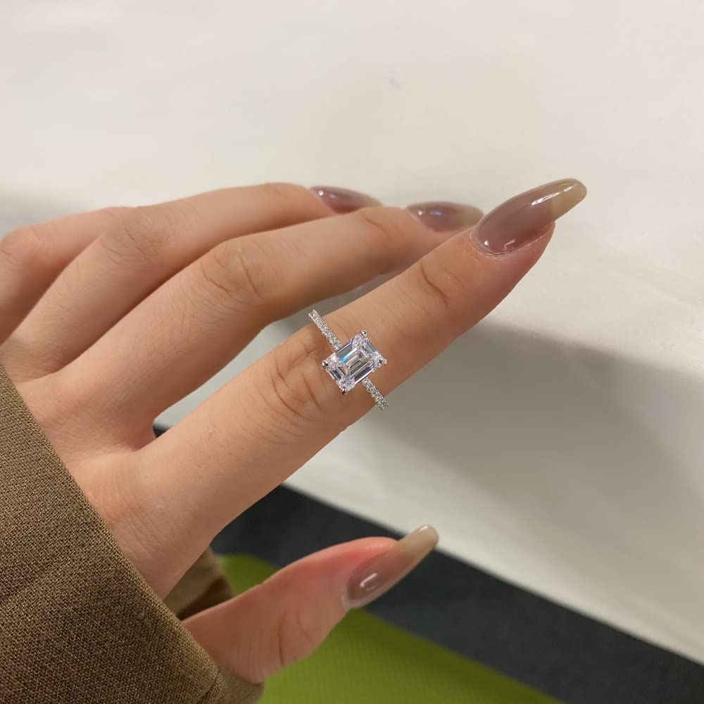 92.5 Sterling Emerald Cut Ring, Engagement Ring, Hallmarked, Size